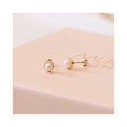 mini redondo con perla en Oro 10k