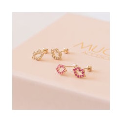 Beso con zirconias Pink Oro 10k