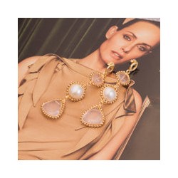 Arete Roxxana Cuarzo Rosa y Perla