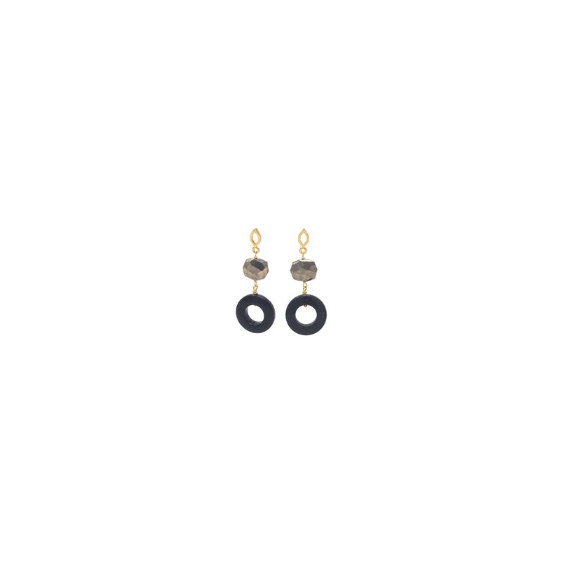 Arete pirita con aro onix