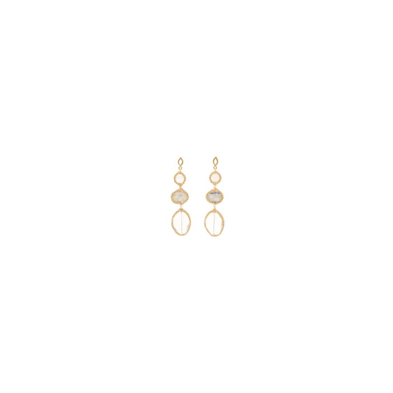 Aretes triple cuarzo con moonstone
